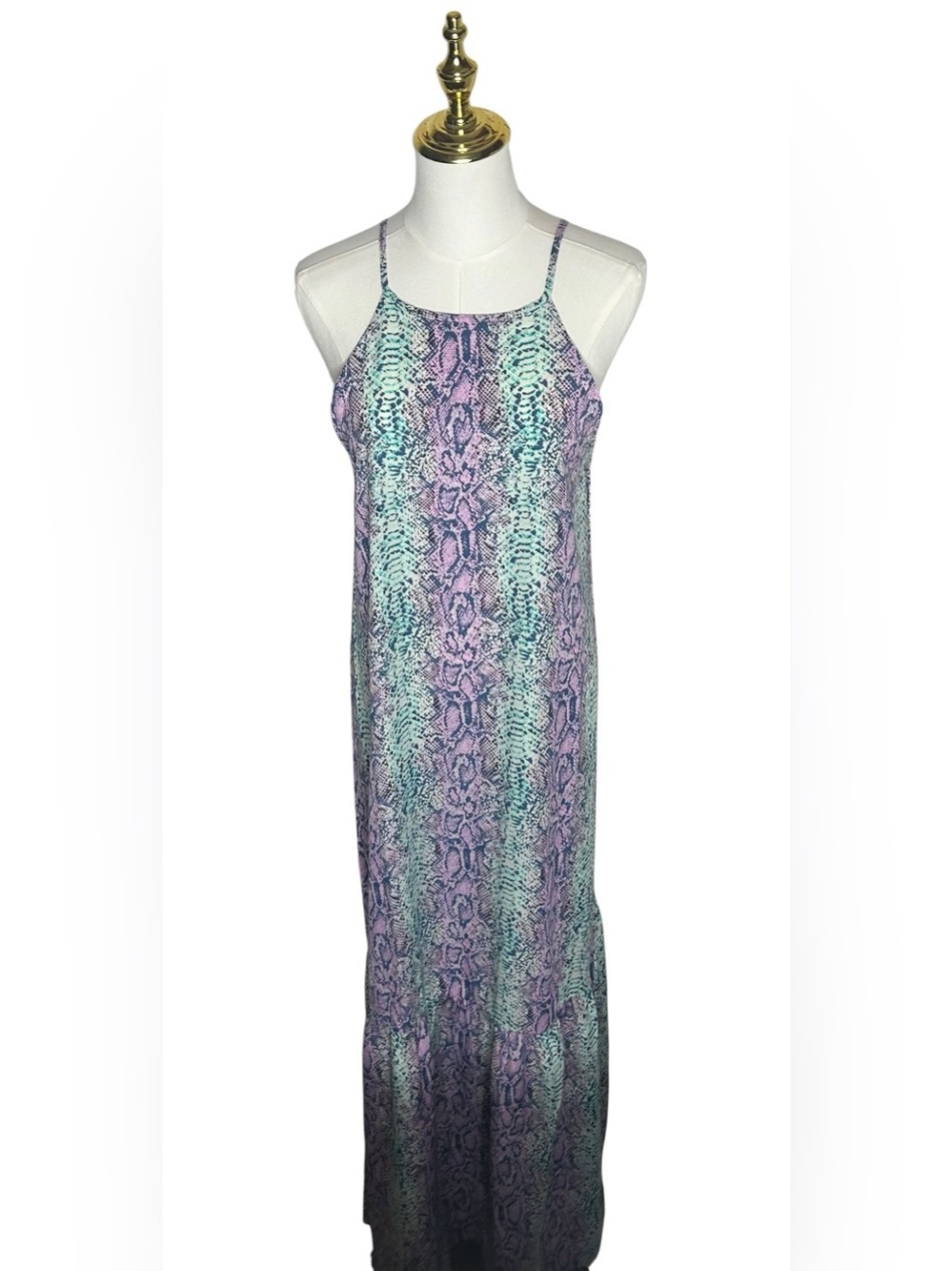 Caroline Hill Halter Maxi Dress NWT Lavender Teal Snake Print Sz S Mermaidcore
